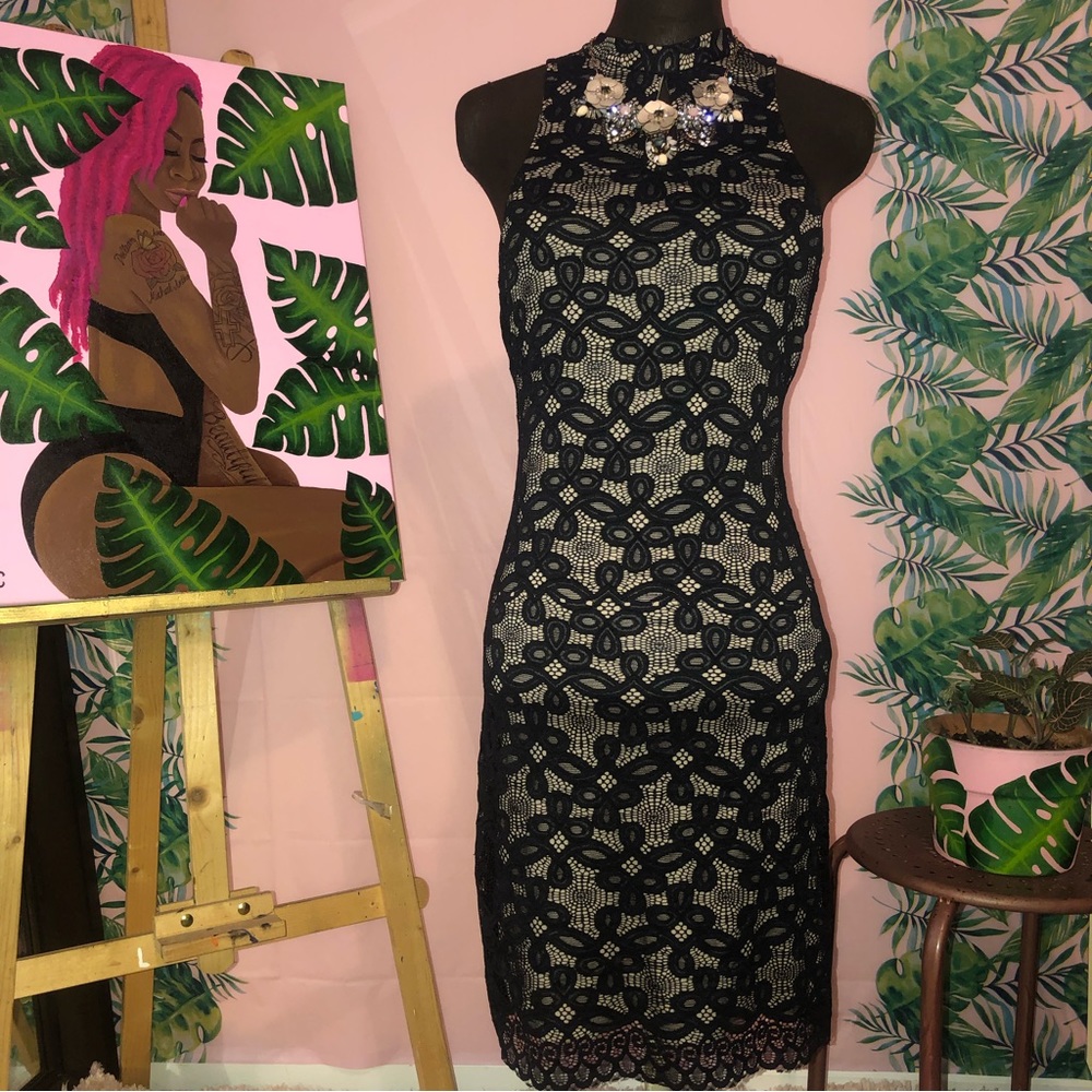 love, FIRE Black & Cream Lace Dress
